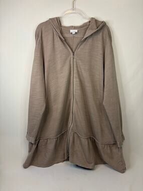 J.Jill PureJill Full Zip Gray Ruffle Hem Long Sleeve Hoodie Sweatshirt Size 2X
